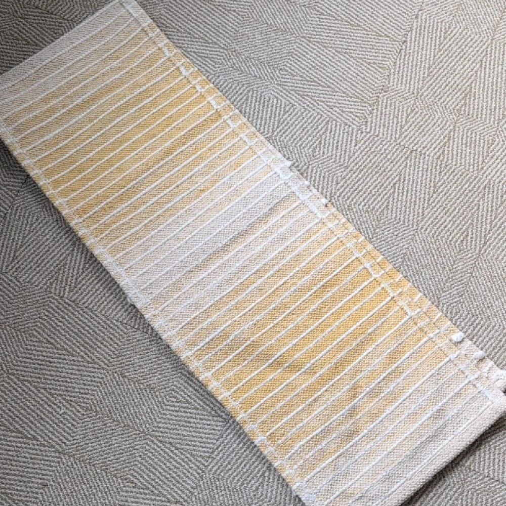 ☀️ Cotton Runner - Table Or Rug - Sunny Ombre Yellow Cream Tan Stripe Diamond